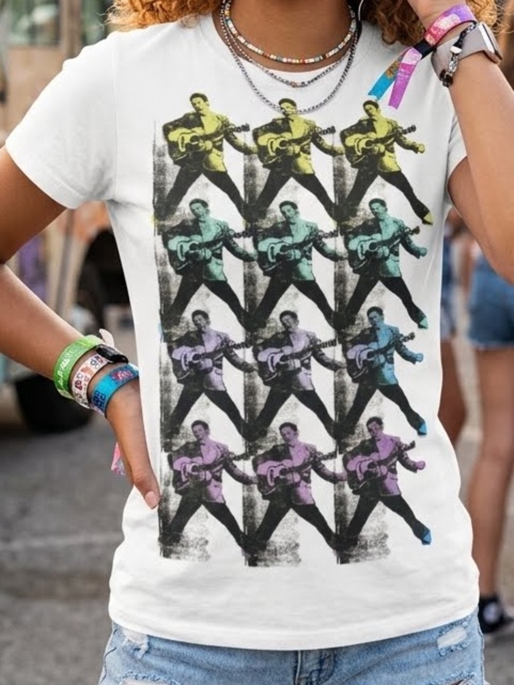 Elvis T-shirt Direct from Graceland white multi cotton casual graphic juniors XL